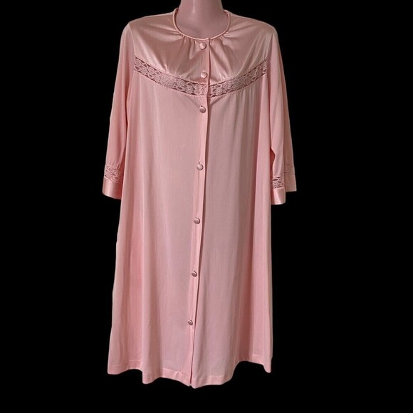 Vintage 1970s Vanity Women's Fair Robe Dressing Gown Size 34 Pink Button Front - Picture 1 of 5